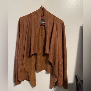 Worthington Brown Faux-Suede Draped Open Front Jacket
